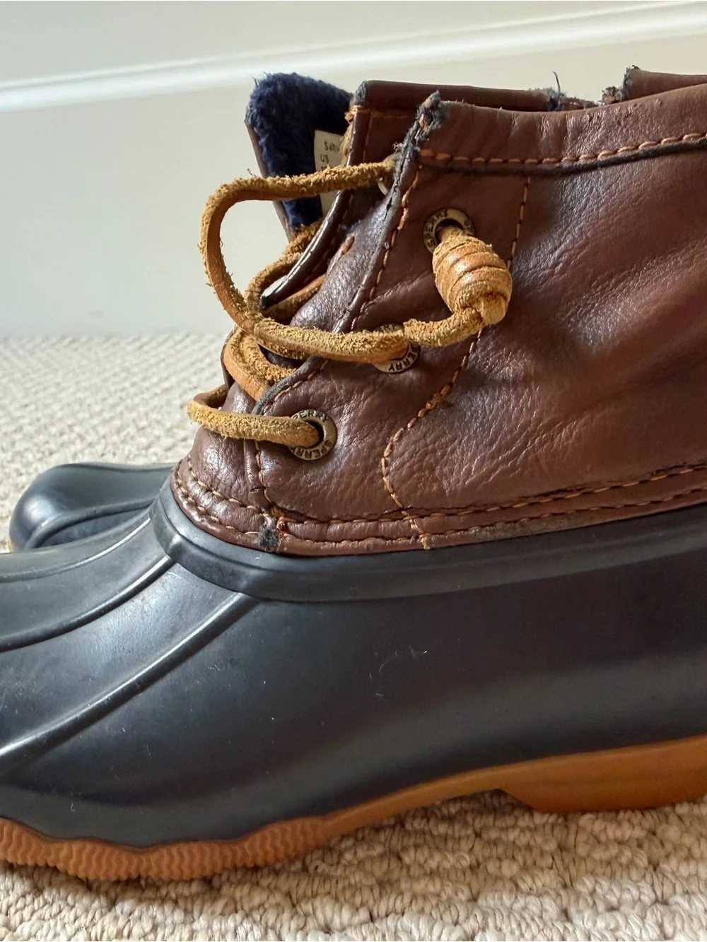 Sperry Kids Brown Leather and Black Rubber Duck Boots